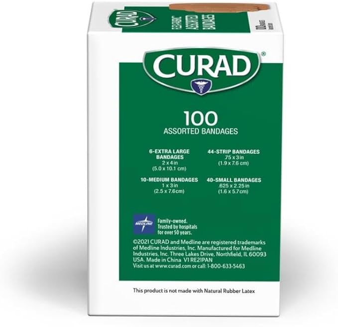 CURAD Flex-Fabric Adhesive Bandages, Assorted Sizes, Durable and Flexible Protection, 100 Count (Pack of 6)