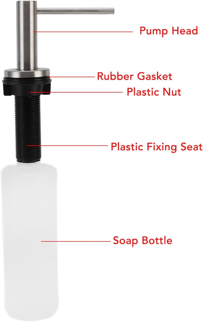 Kitchen Sink Soap Dispenser - Built in Stainless Steel Pump Head | 350ml Refillable Bottle for Kitchen Countertop, Hand Dishwashing Liquid & Detergent
