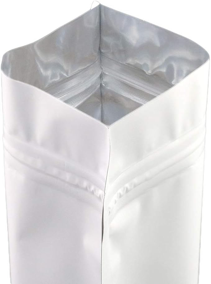 4CP 100 Pcs White Zipper Smell Proof Bags with Window, 3.5x5.0 Inch Stand Up Foil Pouches for Food Selfsealing Storage, Reusable Bag for Packaging Small Business, Cookies, Nunt, Candy