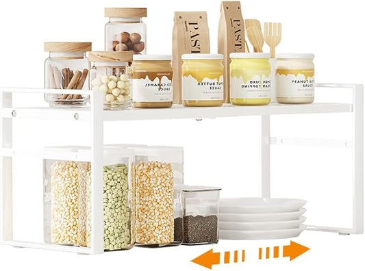 Cabinet Shelf Expandable Cupboard Under Sink Countertop Organizer Riser Rack for Kitchen Pantry Home Organization Extra Storage Space Saver Heavy Duty