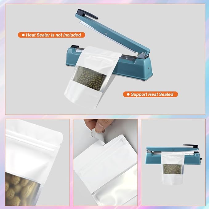 Black Smell Proof Packaging Bags,Mylar Clear Bags for Food Storage,Sealable Bag for Packaging,Stand Up Pouches with Window,ReSealable Bag for Small Business,Cookies,Candy