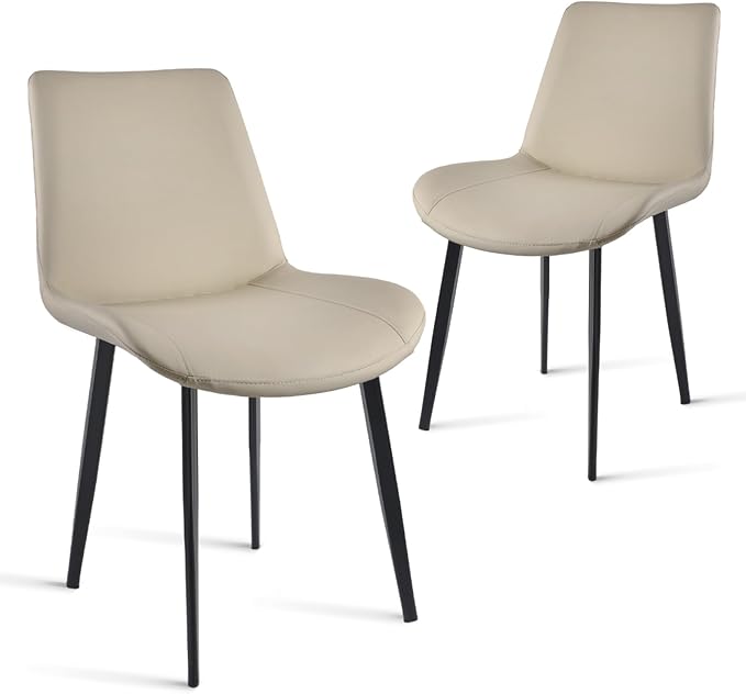 Dining Chairs, Modern PU Leather Dining Room Chair with Sturdy Metal Legs, Upholstered Seat Dinner Chairs Accent Side Chairs for Indoor Kitchen Living Room (Light Grey, Set of 2)