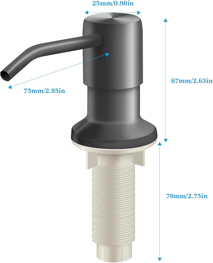 Soap Dispenser for Kitchen Sink and Extension Tube Kit, Stainless Steel Countertop SoapDispenser with 47 Inches Tube Connects Directly to Soap Bottle, Hand and Dish Soap Dispenser Pump （Gray）