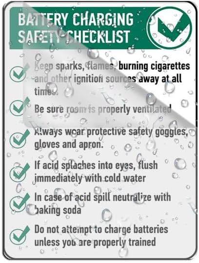 Wall Acrylic Signs With 3M Tape Adhesive For Office, Home, Store, Restaurant, No Drilling 8X6 Inch Battery Charging Safety Checklist Sign