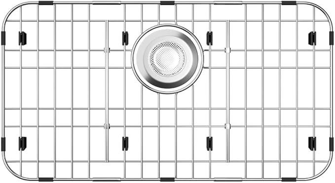 Metal Sink Rack 23" X 13",Stainless Steel Sink Protector for Kitchen Sink,Large Sink Grid for Bottom of Sink with Strainer and Corner Radius 2.4",Sink Grate with Rear Drain Hole for Single Bowl,1 Pack