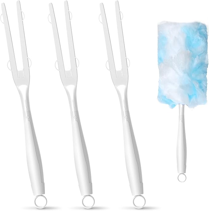 3PCS Duster Refills Folding Handles Set Compatible with Swiffer Dusters,Disposable Static Dust Removal Brush Handle for Dusting Electronics,Furniture,Blinds,Ceiling Fans (3, White)