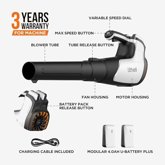 Litheli 2x20V 560CFM Brushless Cordless Leaf Blower Battery Powered for Yard Work Leaves Dust Snow Debris Cleanup with 4.0Ah Battery Charger Included