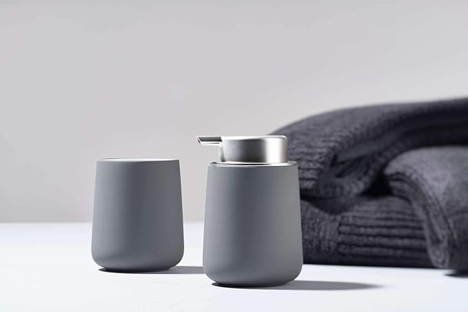 Zone Denmark Soap Dispenser in Elegant Grey- Porcelain Stylish and Functional Bathroom Accessory - 3.93"x3.93"x5.51" inches