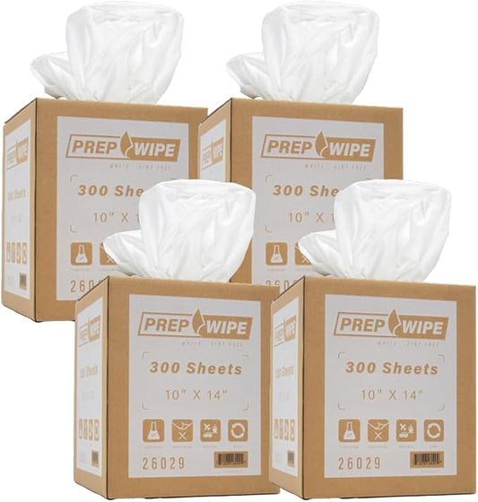 Prep Wipe white Lint Free Cleaning Towels Pack of 300 Sheets, 10" x 14" - Multi-purpose, Reusable, Perforated, Industrial Grade Perforated Sheets (White, Pack of 4)