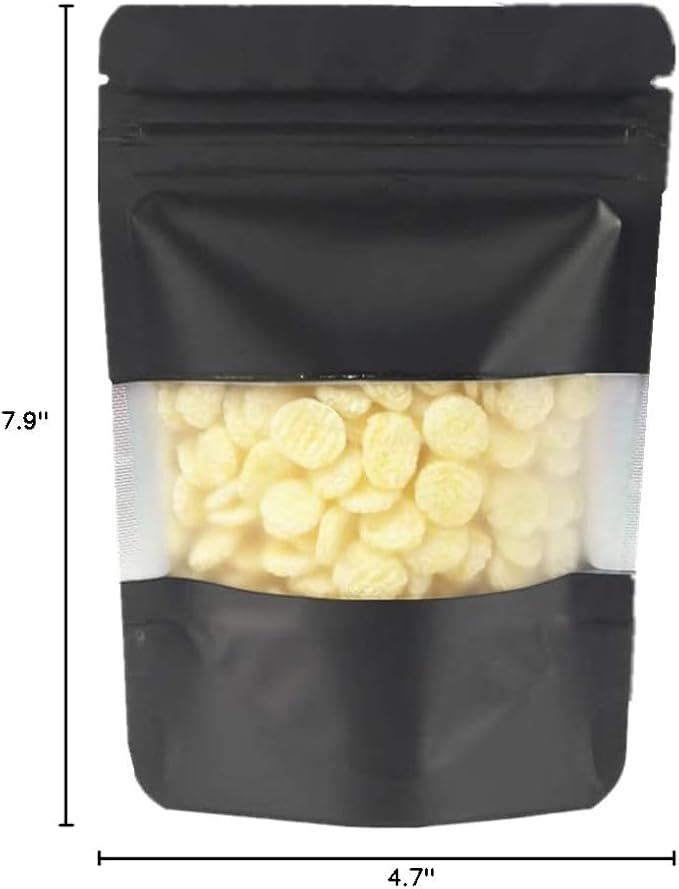 100 Pieces Mylar Bags with Window Zipper Lock Stand Up Aluminum Foil Bag for Zip Food Storage Lock Packaging Bag Reusable (4.7x7.9 inch, Black)