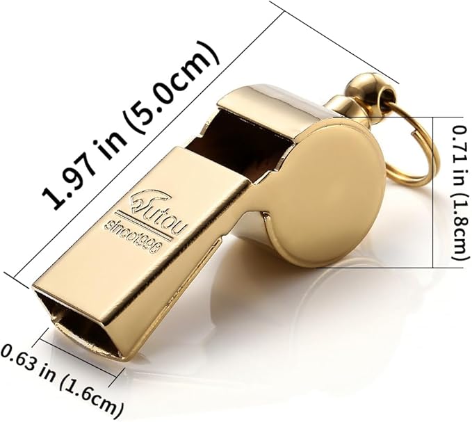 HUTOU Brass Whistle L5018CTJ with Lanyard, Golden, Ideal for Coaches, Teachers and Hikers
