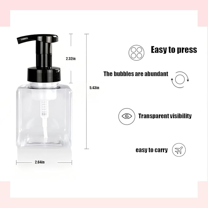 12 Piece 250ml Foam Soap Dispenser, Travel Foam Dispenser. Refillable Plastic Pump Hand Soap Bottle, Travel Essentials, Clear Container for Bathroom Vanity