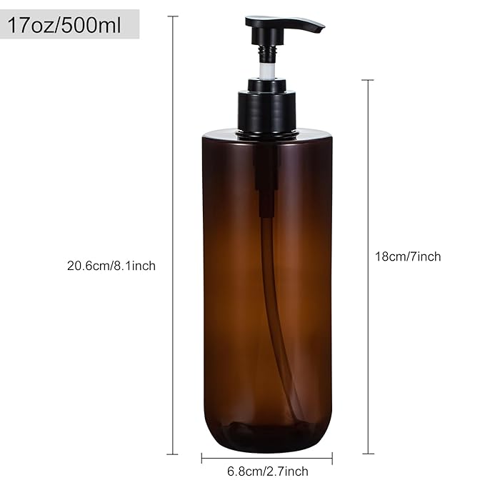Yebeauty Shampoo Conditioner Body Wash Dispenser, 2 Pack 17oz Empty Bottle with Pump Clear-Amber Hand Soap Container Resuable Bathroom Countertop Soap Dispensers for Hand Dish Soap Kitchen Accessories