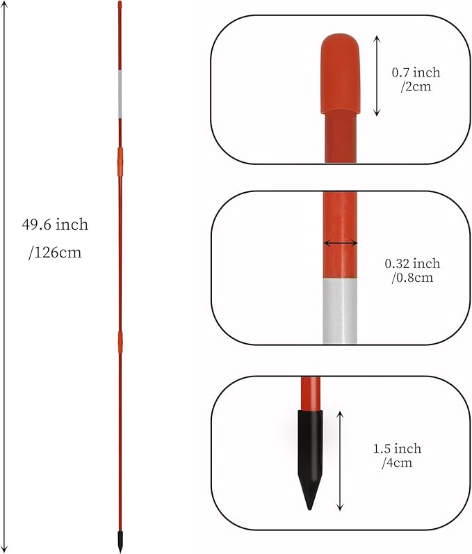 Sunnyglade Driveway Markers 240PCS 49inch Orange Fiberglass Snow Stakes with White Reflective Tape Snow Pole Included a 12in Install Drill Bit, Easy Visibility at Night for Parking Lots Walkways (240)