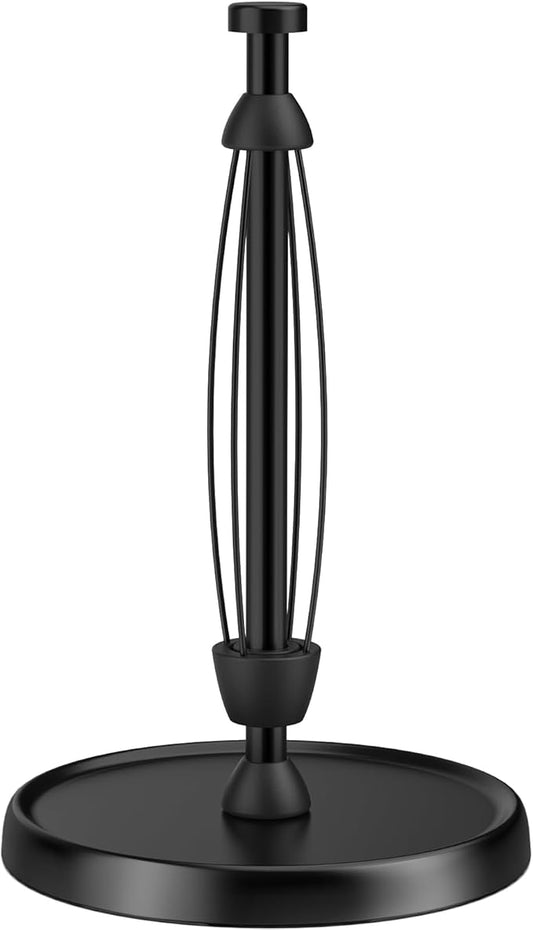 Paper Towel Holder Countertop, One-Handed Tear, Stainless Steel, Weighted Base, Black, Paper Towel Roll Holder Stand with Ratchet Mechanism for Kitchen Bathroom Farmhouse Essentials Decor Accessories