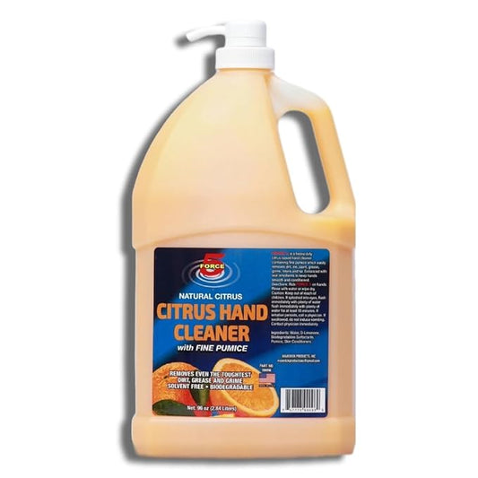 Force 5 - Citrus Hand Cleaner for Mechanics – Heavy-Duty Mechanic Soap with Natural Pumice. Quickly Remove Removes Dirt, Grease and Grime – Natural Citrus Scent. (96oz).