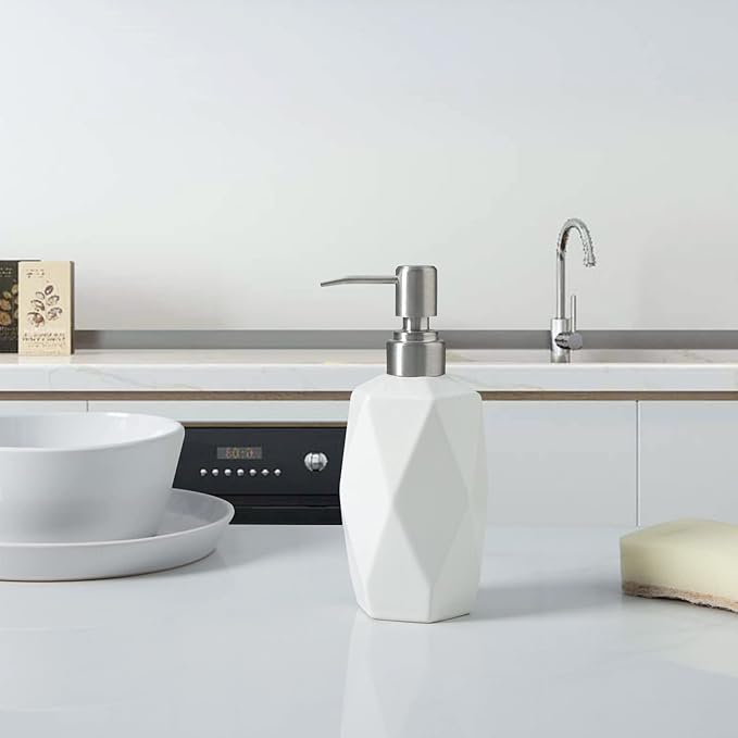 Soap Dispenser, 13.5oz Ceramic Soap Dispenser Bathroom for Kitchen & Bathroom (White, 2 Pack)