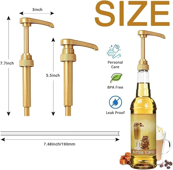 24 Packs Coffee Syrup Pump Dispenser, Fits 25.4 Oz/750ml Coffee Flavoring Syrup Bottles, No Dripping, Great for Home & Coffee Bar Drinking Mixes, Tea, Plus Spoons (Gold,5.23")