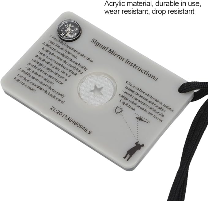 Kits Acrylic Survival Reflective Mirror with Lanyard Whistle Emergency Signaling Reflective Tool for Hiking Camping Outdoor Adventures(Signal Mirror)