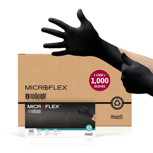 Ansell MICROFLEX MidKnight MK-296 Disposable Nitrile Gloves for Automotive w/Full Texture - Small, Black (Case of 1000)