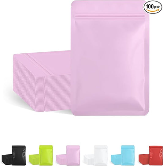 FireKylin 100 Pack Resealable Packaging Bags for Small Business Double-Sided Color Smell Proof Bags for Food Storage Flat Bags (Pink, 4.7" x 7.1")