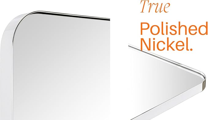 GRACTO 30 x 40'' Polished Nickel Rectangle Bathroom Vanity Mirror for Wall Polished Silver Metal Framed Rounded Rectangular Bathroom Vanity Mirrors, Vertical and Horizontal Hanging…