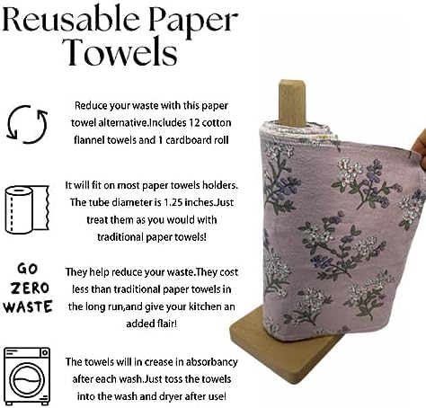 Reusable Paper Towel Rolls 20 Pack,Washable Napkin Cloth Value Set of 4 Colors 20 Pack of Paperless Towel-100% Cotton, Super Soft, Absorbent Made to Last (Floral)