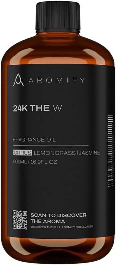 24K The W Diffuser Oil, 16.9 FL Oz 500 mL, Luxury Hotel Scent for Home, Bathroom, Spa & Office, Natural Essential Oil, Citrus & Lemongrass.