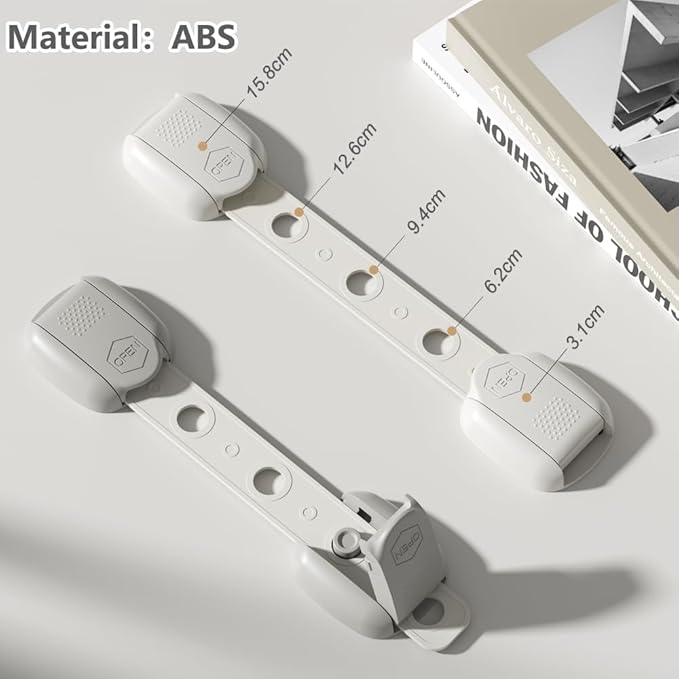 Child Safety Strap Locks (6 Pack) Baby Locks for Cabinets and Drawers, Toilet, Fridge & More. Adhesive Pads. Easy Installation, No Drilling Required, White/Gray (Gray, 6 pcs (Pack of 1))