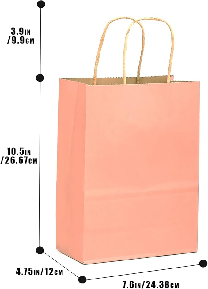 qiqee 32-Packs Bright Pink Paper Gift Bags with Handles Bulk 7.6"x4.75"x10.5" Medium Size Gift Bags Multiple Uses