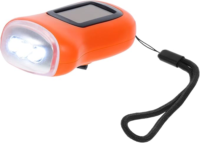 Hand Crank Solar Flashlight Portable Rechargeable LED Torch Dual Power Outdoor Hiking Emergency Light Compact Survival Lamp for Camping and Power Outages Orange