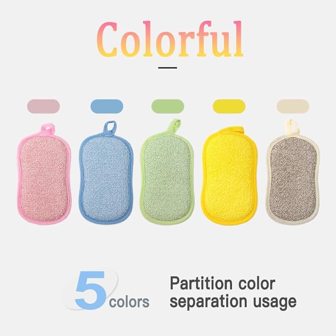 Multi Kitchen Sponge,Dish Sponge,Scrub Sponges,Double Sided Cleaning,Non Scratch,Ultra fine Fiber Wiping+Stainless Steel Wire to Remove Stubborn Stains,Durable Thickening (Large 5-Pack)