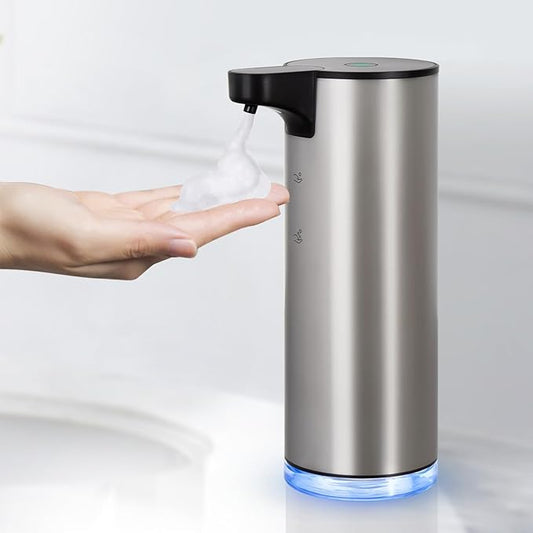 LAOPAO Automatic Soap Dispenser, Rechargeable Stainless Steel Foaming Soap Dispenser Touchless for Bathroom Auto Hand Soap Pump for Kitchen, Xmas Gift,9oz