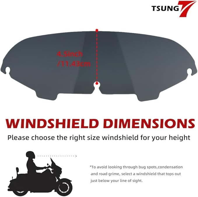 TSUNG 4.5" Smoke Round Windshield Batwing Windscreen Fit for 1996-2013 Touring-Style & Bagger-Style Motorcycles (Fit 96-13 Smoke, 4.5inch)