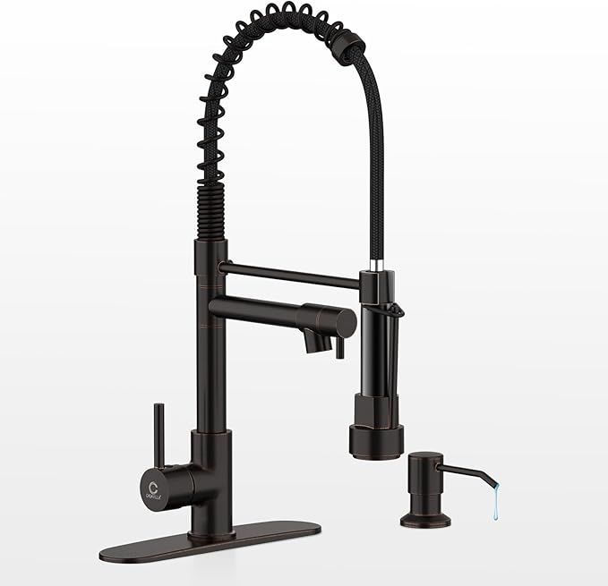 Kitchen Faucet,Oil Rubbed Bronze Faucet with Soap Dispenser,Black Kitchen Faucets with Pull Down Sprayer,Kitchen Sink Faucet with Dual Function Spray Head for 1-4 Holes Kitchen Sink