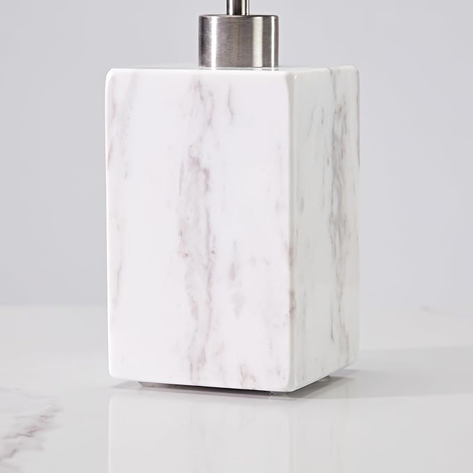 White Marble Soap Dispenser, Natural Organic Marble Soap Pump with Metal Push Pump, Elegant Square Hand Lotion Jar, Premium Heavy Duty Pump Bottle, Lotion Jar for Kitchen, Bathroom, Laundry Room