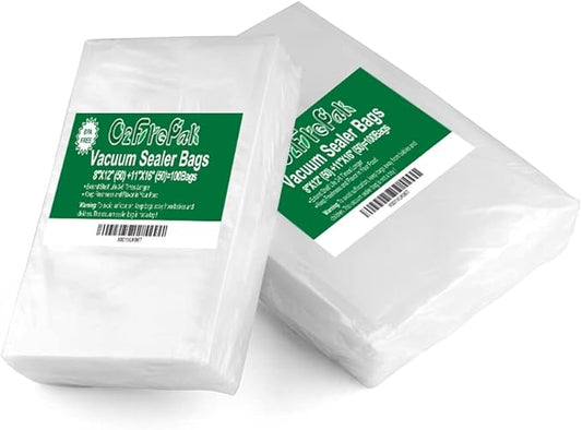 O2frepak 100 Count Vacuum Sealer Bags 50 of Each Size 50 Quart 8"X12"and 50 Gallon11"X16", BPA Free Sous Vide Seal a Meal Commercial Grade Vacuum Seal PreCut Combo Pack Bag
