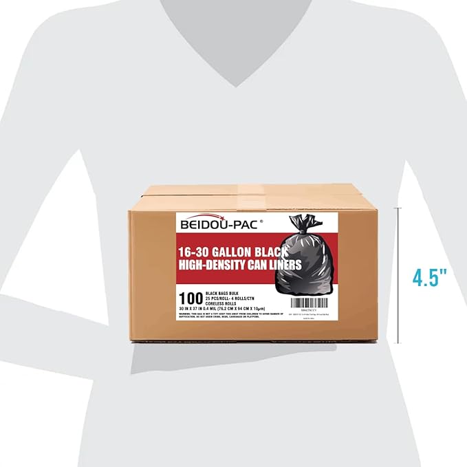 30 Gallon Trash Bags, 100 Count Black Garbage bags, Multi-purpose Trash Can Bin Liners for Bathroom, Office, Industrial, Commercial, Janitorial, Municipal, Recycling