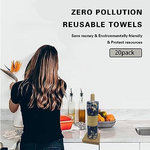 Reusable Paper Towel Rolls 20 Pack,Washable Napkin Cloth Value Set of 4 Colors 20 Pack of Paperless Towel-100% Cotton, Super Soft, Absorbent Made to Last (Floral)
