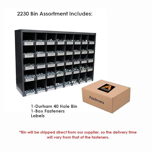 Titan Industrial Supply- 2,230 pcs Grade 8 Coarse Hardware Assortment Kit with Hex Cap Screws, Hex Nuts, Nylon Locknuts, Washers, & Durham 40 Hole Metal Bin