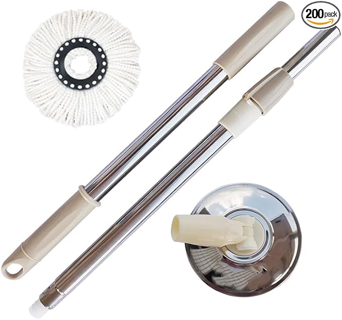 Spin Mop Replacement Handle, 47.6-inch 360 Degrees Rotating Telescopic Replacement Mop Stick with a Robust Stainless Steel Disc for Spin Mop Bucket Cleaning System (Stainless Steel Disc,Khaki)
