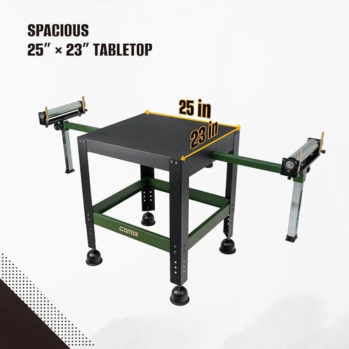 CUTECH 80201R Mobile Benchtop Machine Stand with Extension Rollers – Heavy-Duty Build, 7-Stop Adjustable Height, Extendable & Fine-Tunable Rollers, Adjustable Roller Height, Guide Rails, and Locking Wheels for Woodworking Machines