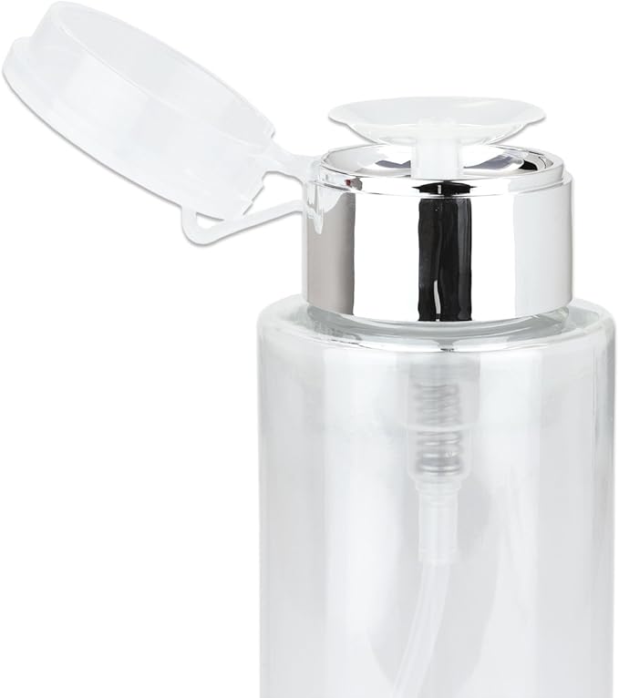 PANA 7oz. Professional Push Down Liquid Pumping Clear Bottle Dispenser (Silver Lid with No Wording, 2pc)