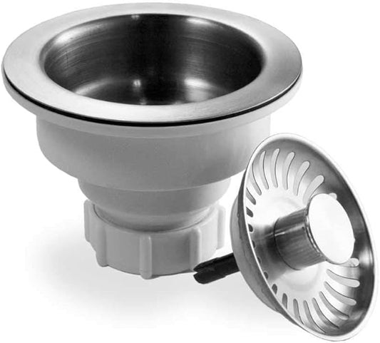 Houzer 190-9300 - 3-1/2 Inch Stainless Steel Deep Cup Kitchen Sink Basket Strainer, Durable Food Catcher Stopper for Metal Kitchen Sink, Ideal for Filtering Waste and Preventing Clogs