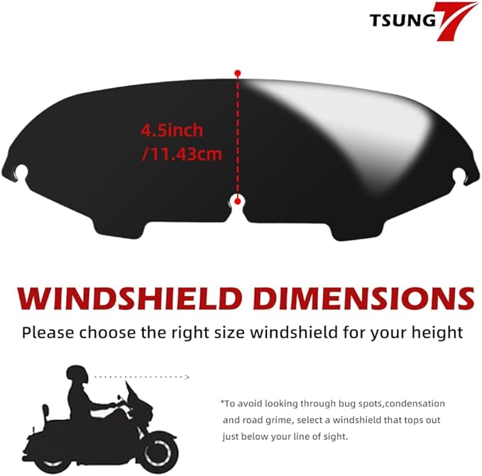 TSUNG 4.5" Black Round Windshield Batwing Windscreen Fit for 1996-2013 Touring-Style & Bagger-Style Motorcycles (Fit 96-13 Black, 4.5inch)