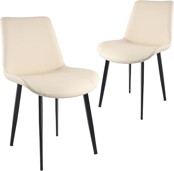 Dining Chairs, Modern PU Leather Dining Room Chair with Sturdy Metal Legs, Upholstered Seat Dinner Chairs Accent Side Chairs for Indoor Kitchen Living Room (Beige, Set of 2)