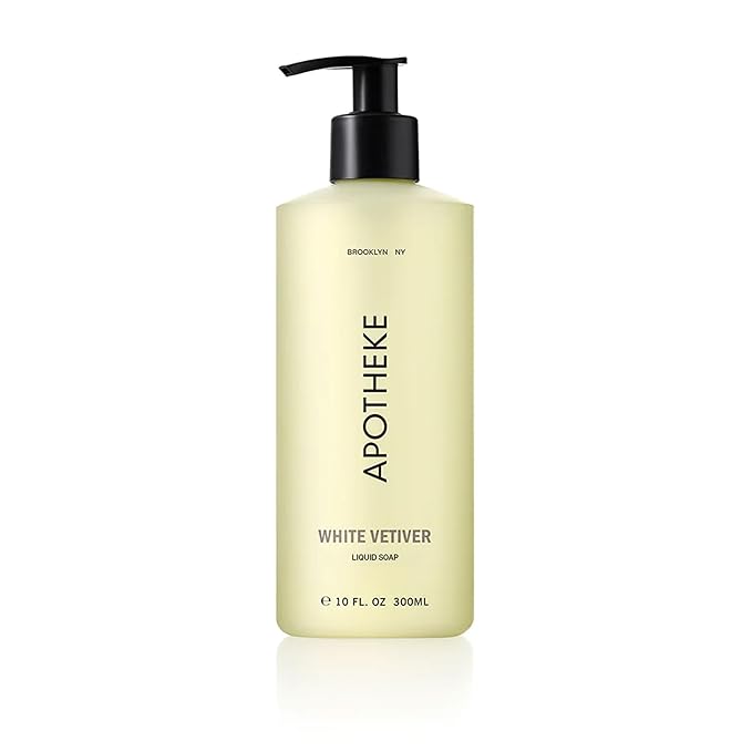 APOTHEKE Liquid Hand Soap, White Vetiver - 10 Fl Oz Hydrating Handsoap with Premium Fragrance Oils Gently Cleanses, Moisturizes & Rejuvenates Skin - Scented Hand Wash for Kitchen & Bathroom