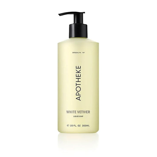 APOTHEKE Liquid Hand Soap, White Vetiver - 10 Fl Oz Hydrating Handsoap with Premium Fragrance Oils Gently Cleanses, Moisturizes & Rejuvenates Skin - Scented Hand Wash for Kitchen & Bathroom
