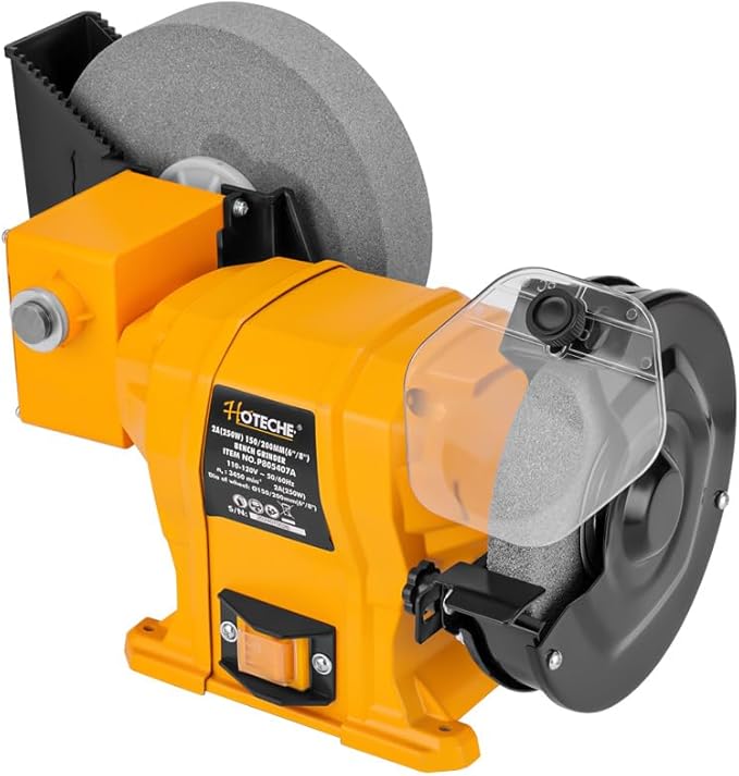 Hoteche 6-Inch/8-Inch Dual-Size Bench Grinder - 2.1-Amp Heavy Duty Dry/Wet Sharpening System for Metal, Wood, Tools, Knives, Chisels & DIY Projects