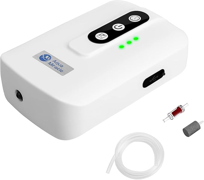 AquaMiracle Lithium Battery Powered Portable Aquarium Air Pump for Fish Tank, USB Rechargeable Aquarium Bubbler Aerator for Outdoor Fishing, Power Outages and Emergency